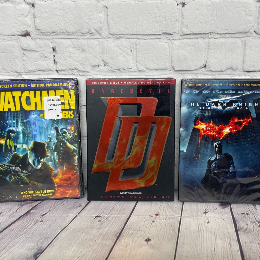New Super Hero DVDs Lot of 3 - Watchmen Daredevil Slip The Dark Knight - Sealed